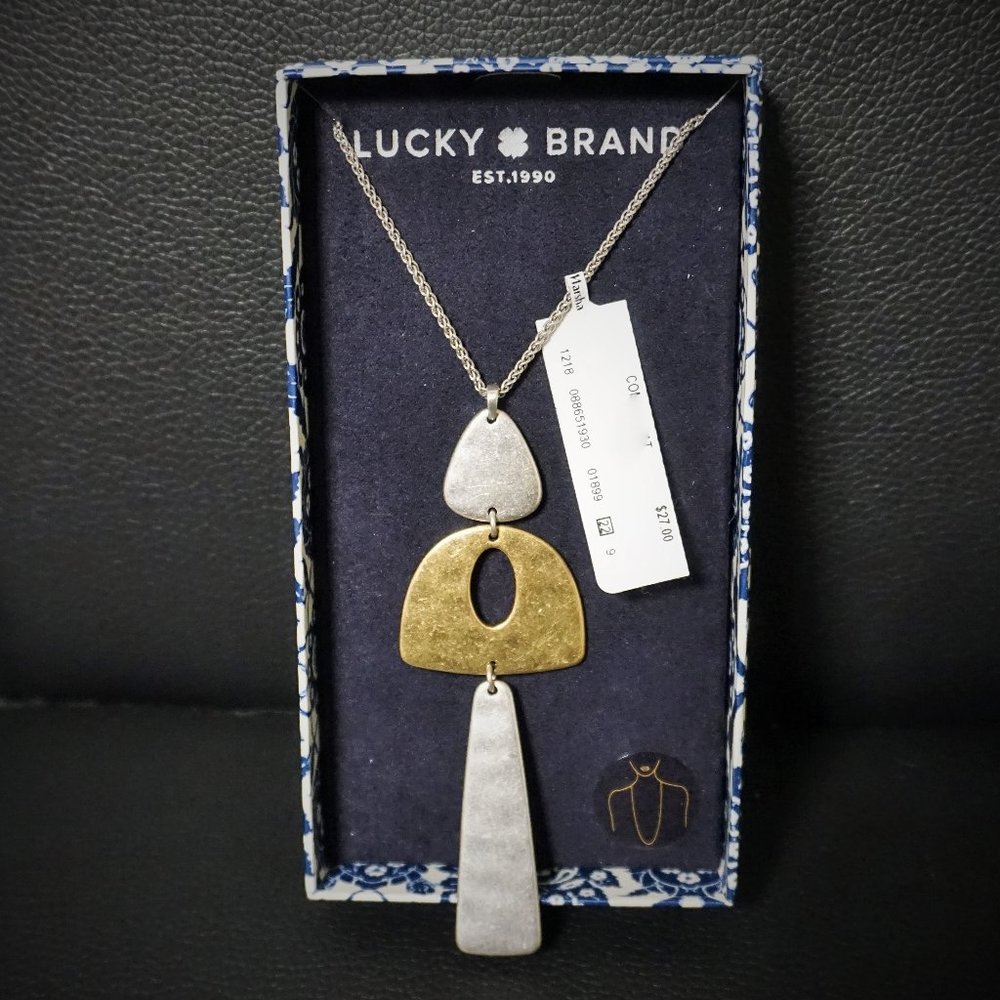 LUCKY BRAND PENDANT NECKLACE BRASS SILVER/GOLD NEW